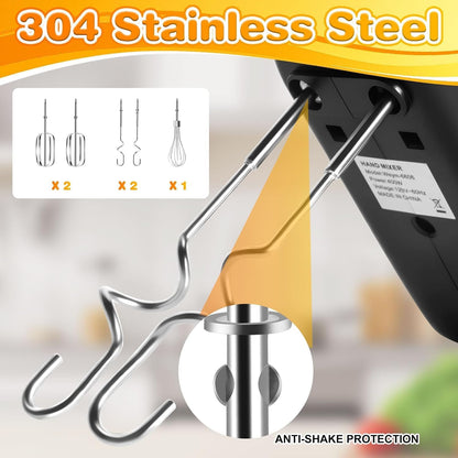 400W Electric Hand Mixer, 5-Speed with Turbo, 5 Stainless Steel Attachments