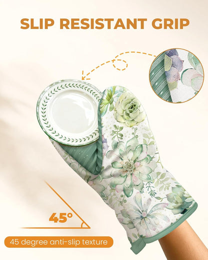 100% Thick Cotton Mini Oven Mitts Silicone Grip Lemon & Birds