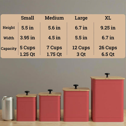 Kitchen Canisters for Countertop Set of 4 w/ Chalkboard Labels & Marker Pen | Airtight Easy Open Bamboo Lids, Dent-Resistant Thick Metal, Customizable Chalkboard Labels, Marker Pen Included, Set of 4