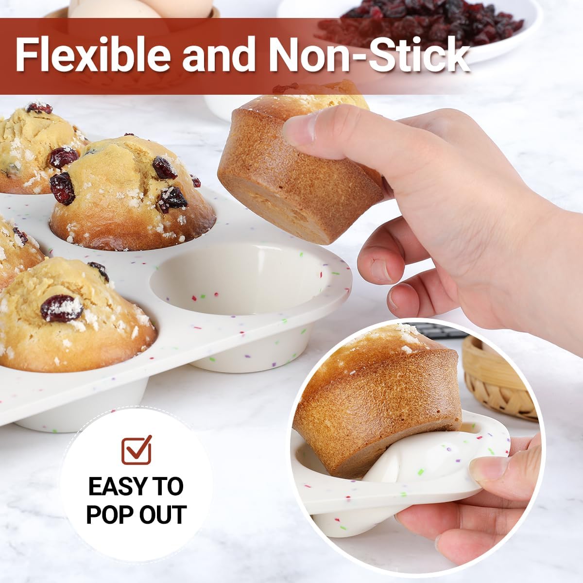 CAKETIME Silicone Mini Muffin Pan, 24 Cups Nonstick Mini Cupcake Pan for Baking Muffin, Cupcake, Egg Bites, Fat Bomb, 1 Pack Confetti
