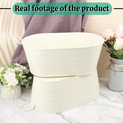 3 PCS 15.3 x 9 x 6 inch White Metal Galvanized Tub with Handles, 3 Gallon Large Beverage Tubs for Wine, Cocktails, Parties, Outdoor Beer Ice Tub