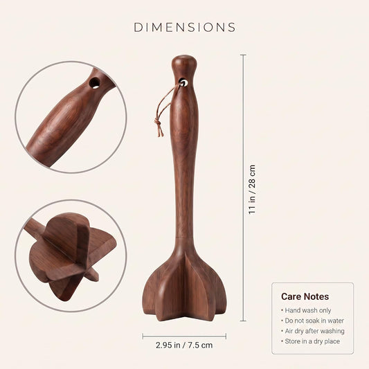 Teak Wood Meat Masher for Ground Beef, Upgraded One-Piece 5-Blade Wooden Meat Chopper & Hamburger Tool, Potato Masher & Chicken Shredder, Heat Resistant, Safe for Nonstick Cookware, Heavy Duty Utensil