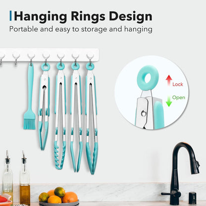 3 Pack Silicone Tongs for Cooking,Maywe Tanso 9 Inch Cooking Kitchen Tongs with Silicone Tips,Nonstick Stainless Steel Tongs for Steak Pie Pizza Pasta Spaghetti Salad BBQ Buffet