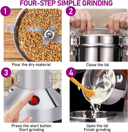 150g Grain Mill, 304 Stainless Steel Spice Grinder, 1500W High-speed Commercial Flour Mill, Superfine Flour Mill Grinder for Home, Grain Mill for Flour