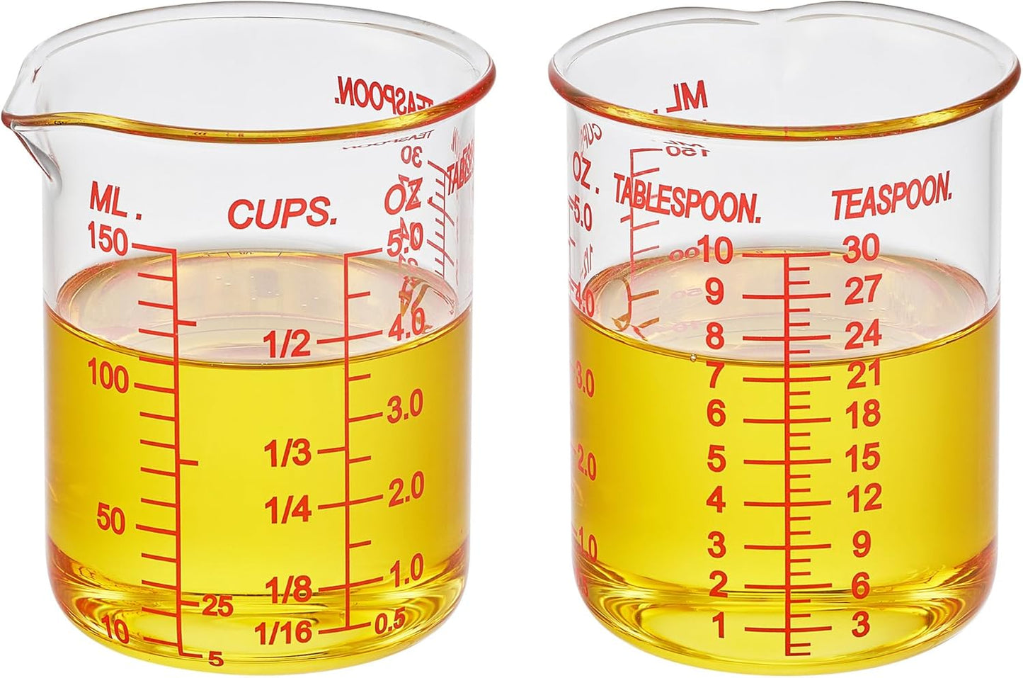 3 Piece Glass Measuring Cup Set, Includes 1/2-Cup, 1-Cup, and 2-Cup High Borosilicate Glasss Liquid Measuring Cups, Dishwasher, Freezer, Microwave, and Preheated Oven Safe, Essential Kitchen Tools