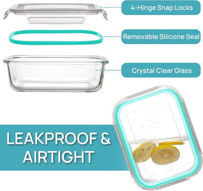 Vtopmart 10 Pack 35oz Glass Food Storage Containers with Lids, Meal Prep Containers, Airtight Reusable Lunch Container Set, Safe for Oven, Microwave, Freezer, and Dishwasher, Grey
