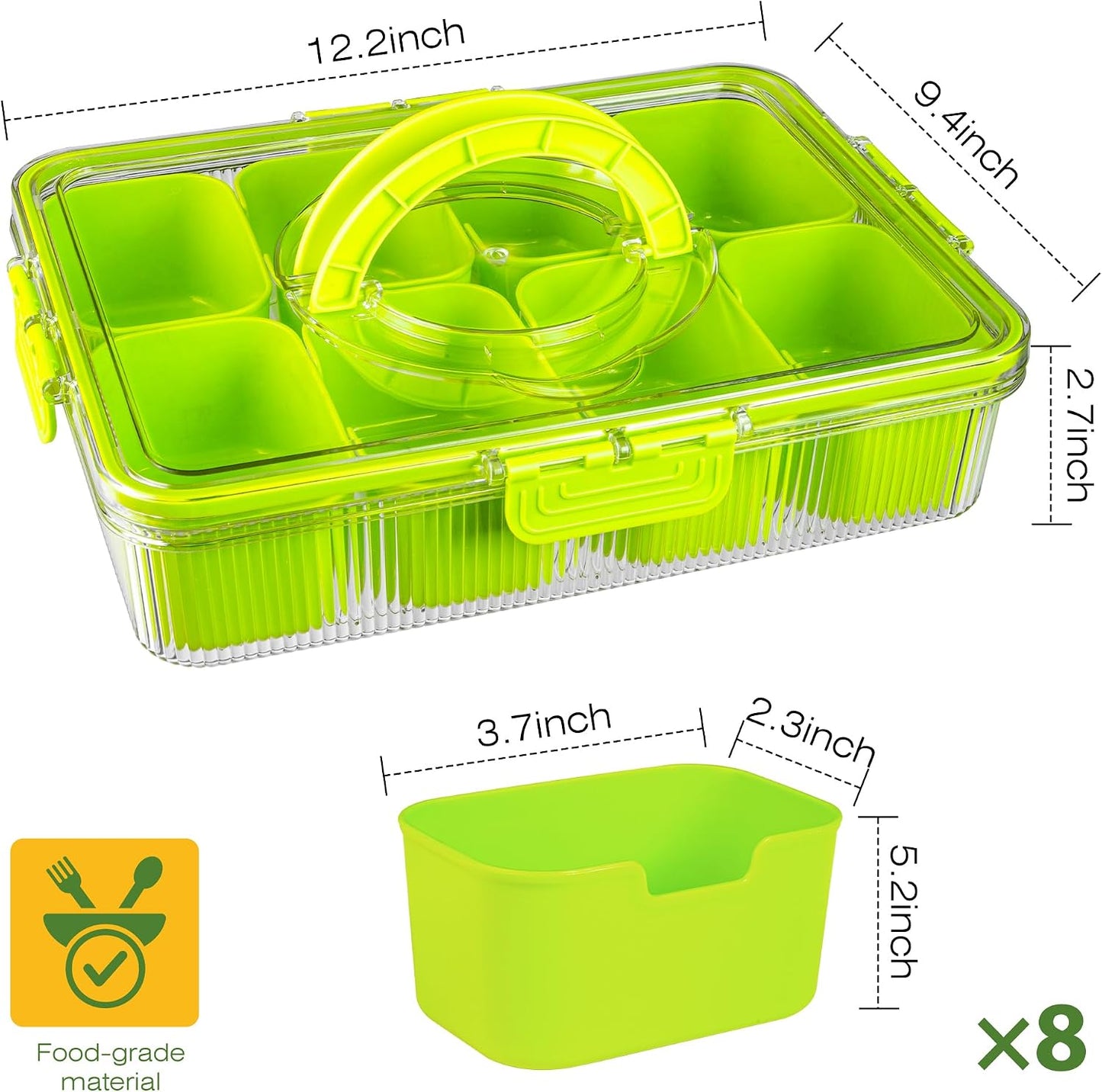 Patent Divided Serving Tray with Lid & Handle - Snackle Box Organizer for Charcuterie, Sandwiches, Veggies, Fruits, Candy - Portable Food Storage for Travel, Beach, Picnics（1 pcs, Orange）
