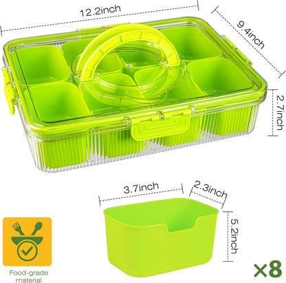 Patent Divided Serving Tray with Lid & Handle - Snackle Box Organizer for Charcuterie, Sandwiches, Veggies, Fruits, Candy - Portable Food Storage for Travel, Beach, Picnics（1 pcs, Orange）