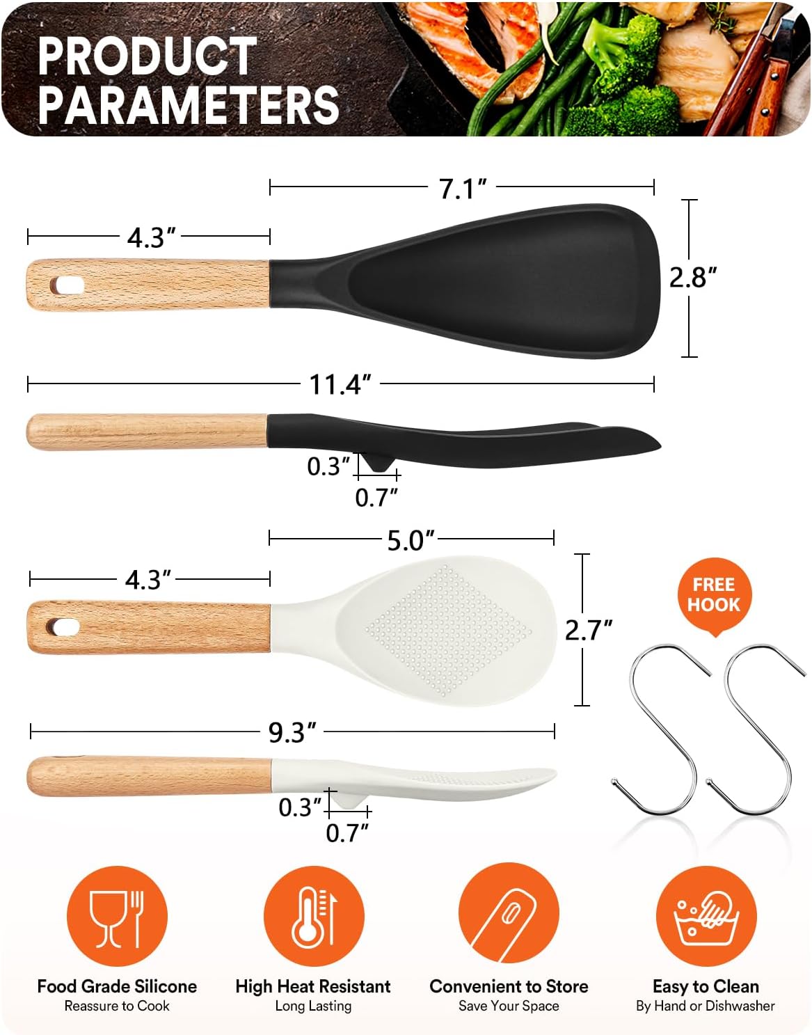 Badiano Cooking Spoon and Rice Scooper for Nonstick Cookware,Multi-function