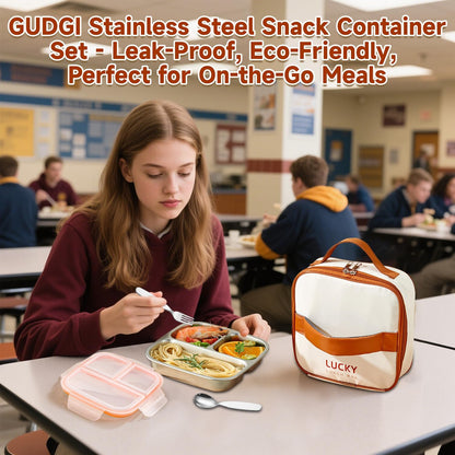 stainless steel lunch box for kids with lids & Spoon Fork & Insulated Bag, Leak-Proof 3 Compartment Food Containers, Food-Grade 304 Stainless Steel, Ideal for Home, Travel (Transparent black)