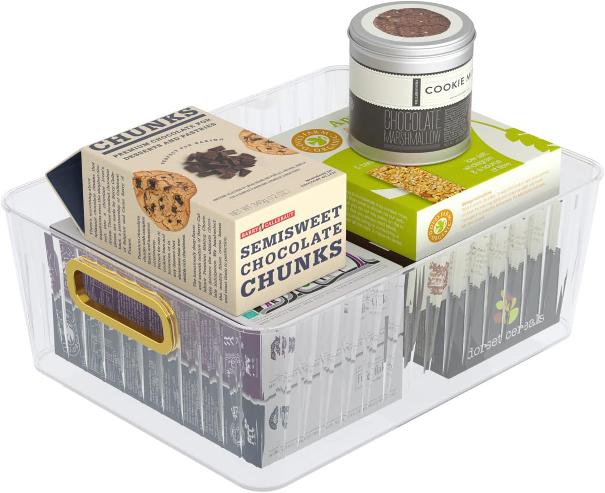 6 Packs Plastic Storage Bins with Handle, Clear Organizer Basket | for Shelf, Closet, Refrigerator, Kitchen, Pantry
