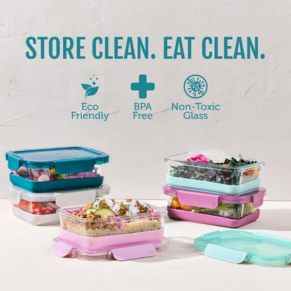 Ello Duraglass 3.4 Cup Meal Prep Sets 10Pc, 5 Pack Set- Glass Food Storage Container with Silicone Sleeve and Airtight BPA-Free Plastic Lids, Dishwasher, Microwave, and Freezer Safe, Olive Tree