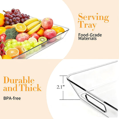 Clear Plastic Serving Tray with Handles, BPA-Free Storage Organizer Tray - Large Serving Trays 16"x11.5" Reusable Serving Platters for Appetizer, Fruit, Kitchen, Desk & Serving Tray for Party Supplies