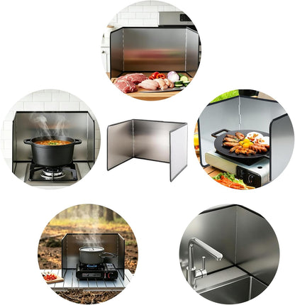 3 Sided Splatter Guard Stainless Steel Foldable Grease Splatter Screen for Frying Pan, Nonstick & Heat Resistant Stove Top Shield, Stops Oil Splashes for Safer Cooking