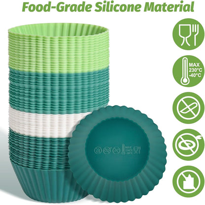 54 Pack Silicone Muffin Cups, Selizo Silicone Cupcake Baking Cups Reusable Muffin Liners Cupcake Wrapper Cups Holders for Muffins, Cupcakes, and Candies
