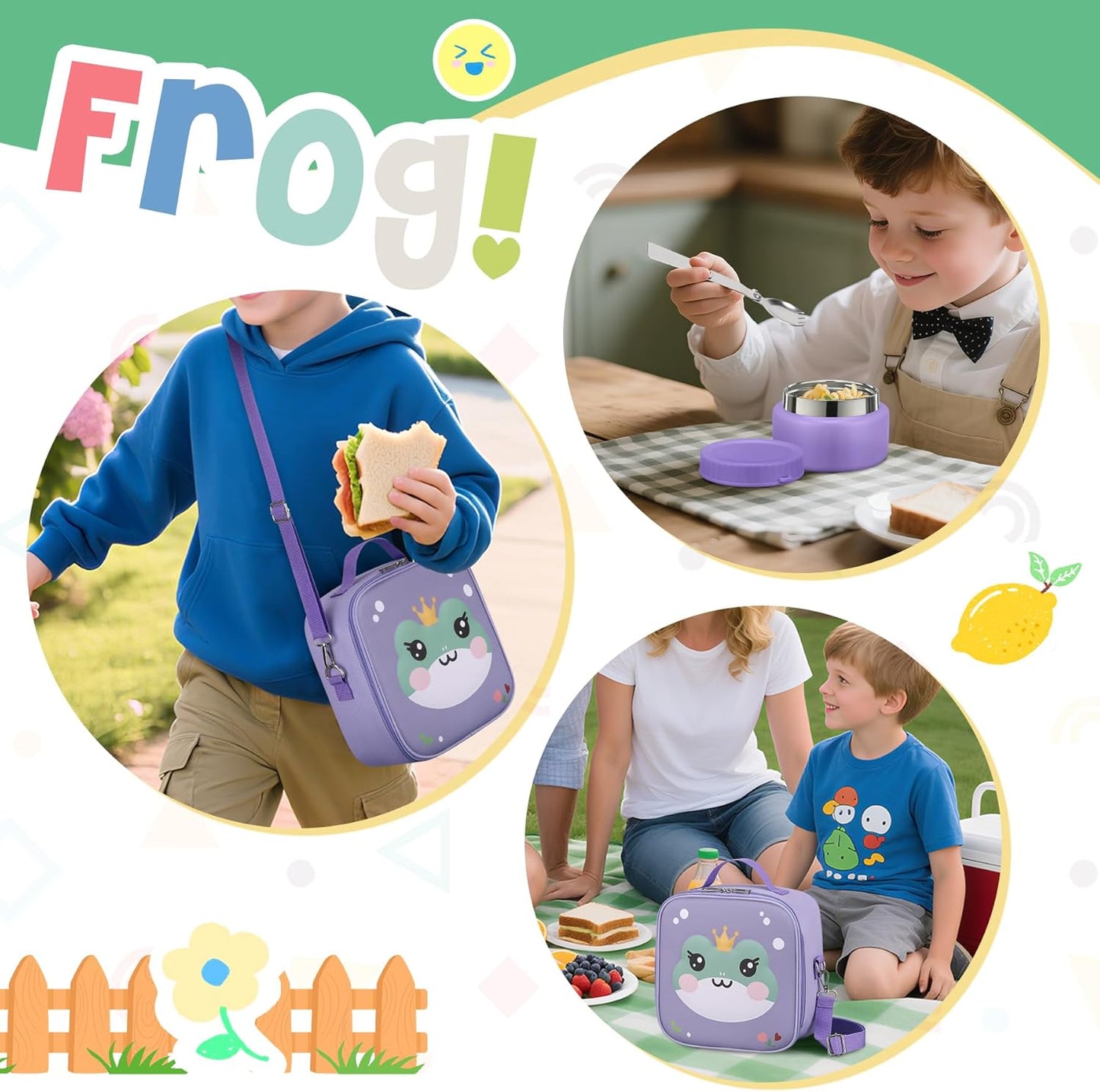 Kids Bento Lunch Box with Thermo, Include 9oz Soup Thermo, Kids Leakproof Lunch Box with 4 Compartment, Insulated Lunch Bag for Girls Boys to School Travel