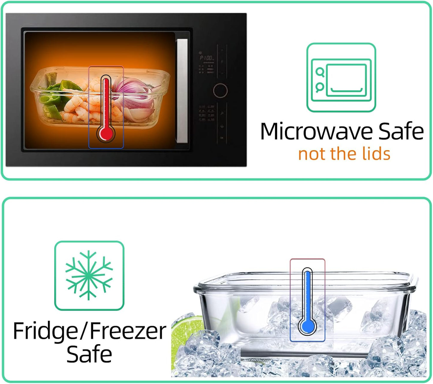 UMEIED 10 Pack Glass Food Storage Containers with Lids, Leakproof Airtight Glass Meal Prep Containers For Lunch, On The Go, Leftover, Dishwasher Safe