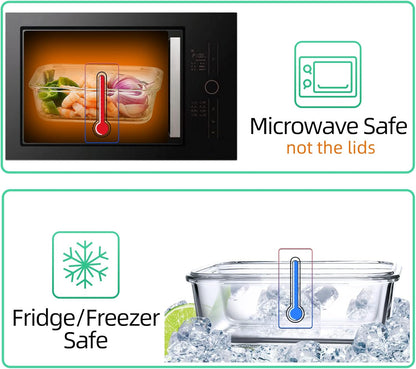 UMEIED 10 Pack Glass Food Storage Containers with Lids, Leakproof Airtight Glass Meal Prep Containers For Lunch, On The Go, Leftover, Dishwasher Safe