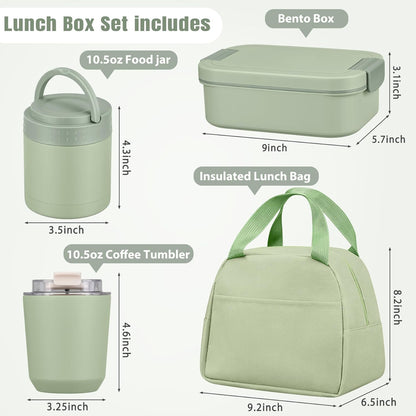 Large Bento Lunch Box Set for Adults Kids Women with 10.5oz Soup Thermo,Coffee Tumblers Men Girls Boys Teenagers Leak-Proof Lunch Food Containers with Lunch Bag