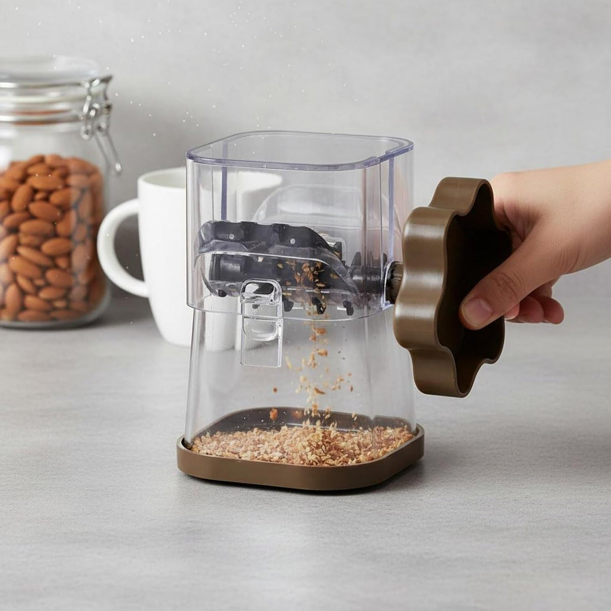 Manual Nut Chopper Hand Crank Food Chopper Nut Grinder With Grinding Detachable Base Easy Maintenance Suitable for home cooks kitchen use sundae salad prep, Coffee