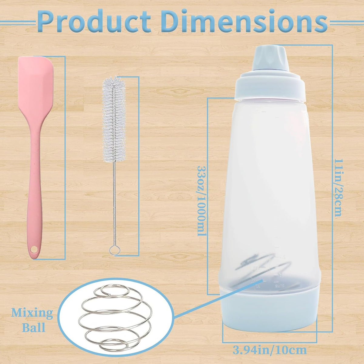 Pancake Batter Dispenser with BlenderBall & Wire Whisk Includes Silicone Spatula & Cleaning Brush