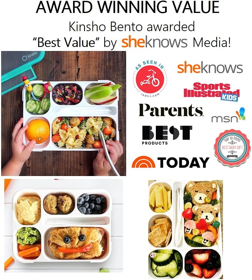 kinsho Bento Lunch-Box Set for Kids includes Snack Container | 6 and 3 Compartment Boxes Leakproof School Bentos, Meal Portion Control Containers, Boys Girls Adults, Navy Blue Large + MINI 2 Pack Set