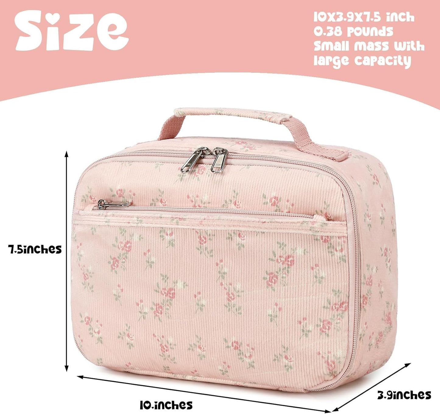 Bluboon Insulated Lunch Bag for Girls & Boys, Corduroy School Lunch Box with Cooler & Organizer Compartments, Leak-Proof Lunch Tote for School, Travel (Corduroy Strawberries Beige)