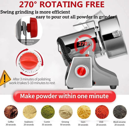LEJIEYIN Electric herb Grinder 550g High Speed Electric Stainless Steel Spice Flour Mill Herb Grinder Powder Machine for Dry Food Grin