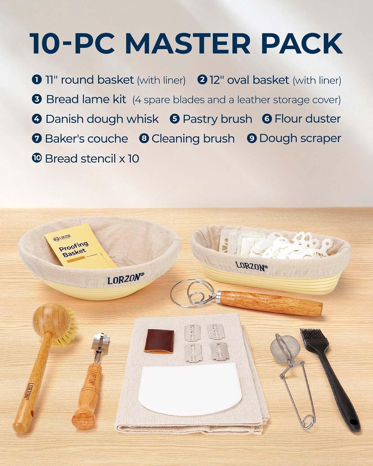 Banneton Proofing Basket Set, Sourdough Bread Baking Supplies (Plastic)