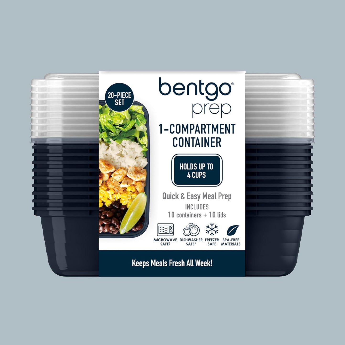 Bentgo Prep - 20-Piece 1-Compartment Reusable Meal Prep Containers with Lids, PFAS & BPA Free Materials, Durable, Microwave, Freezer, & Dishwasher Safe To Go Food Storage (Gold)