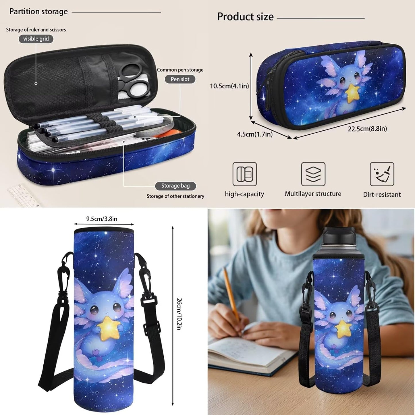 Cute Capybara Pizza Backpack for Girls, 5 Pcs Boys School Bag Set for Kids, 17 Inch Backpacks Lunch Pencil Box Reusable Utensils Case Set for Middle Elementary School, 3rd Grade Backpack