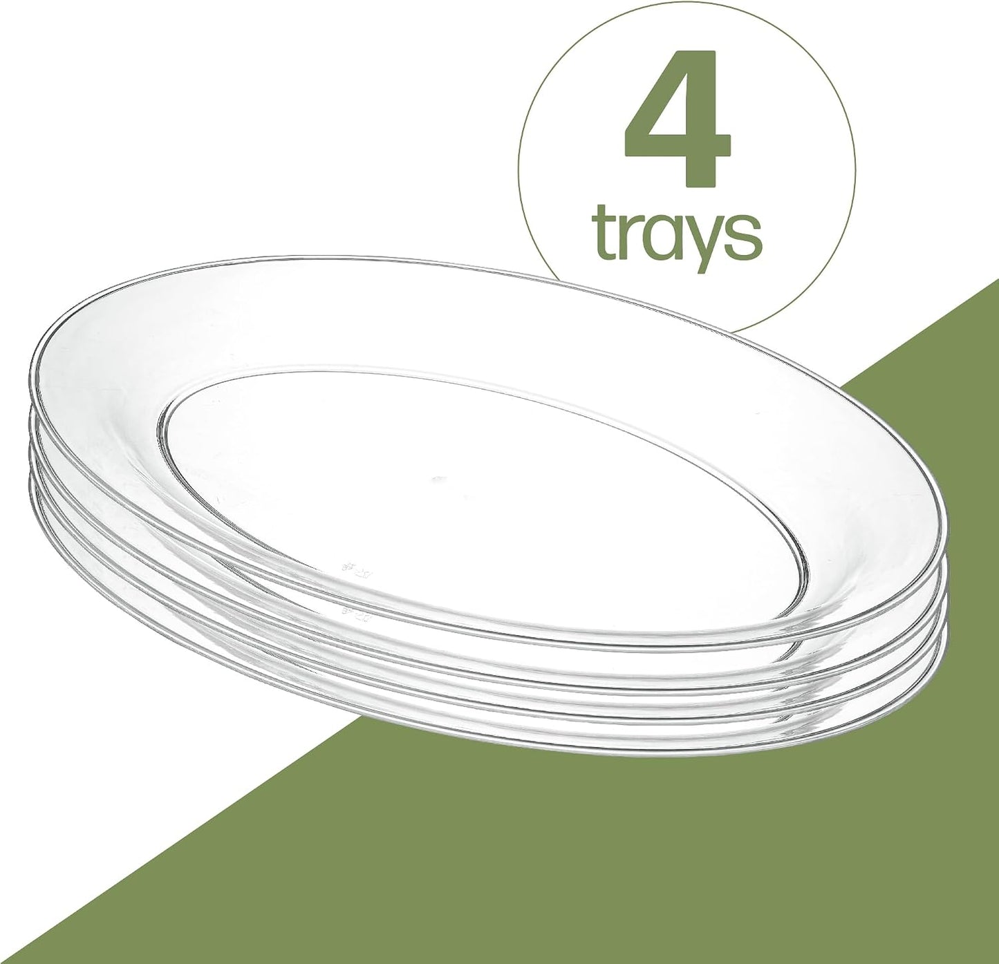PLASTICPRO Plastic Oval Serving Trays - Serving Platters Oval 11 X 16 Disposable Party Dish Crystal Clear Pack of 4