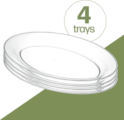 PLASTICPRO Plastic Oval Serving Trays - Serving Platters Oval 11 X 16 Disposable Party Dish Crystal Clear Pack of 4
