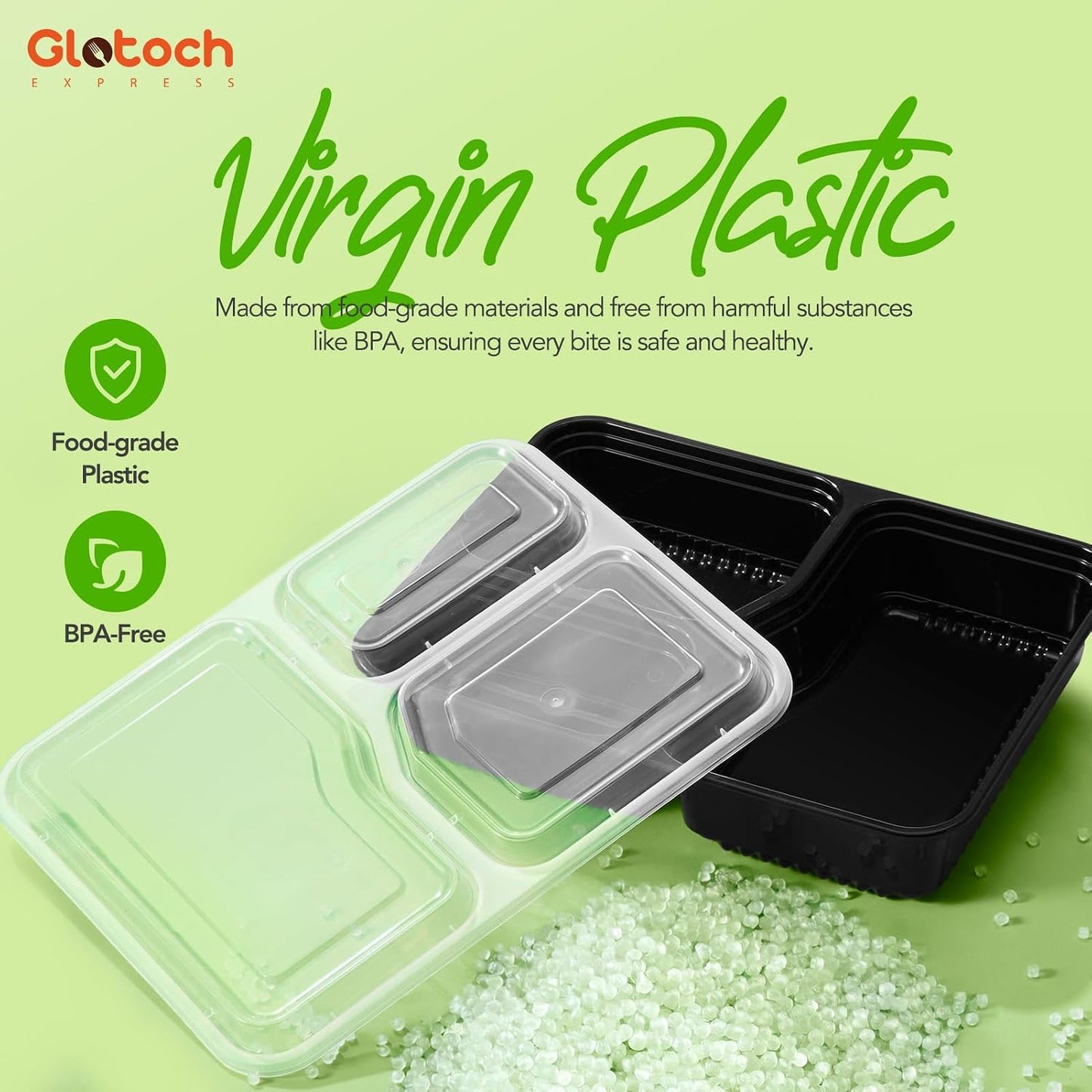 Glotoch 10-Pack Meal Prep Containers with Lids (20-Piece Set), 24 oz Reusable Food Storage Containers, Heavy-Duty Leakproof Bento Boxes, BPA-Free, Microwave/Freezer/Dishwasher Safe, Black