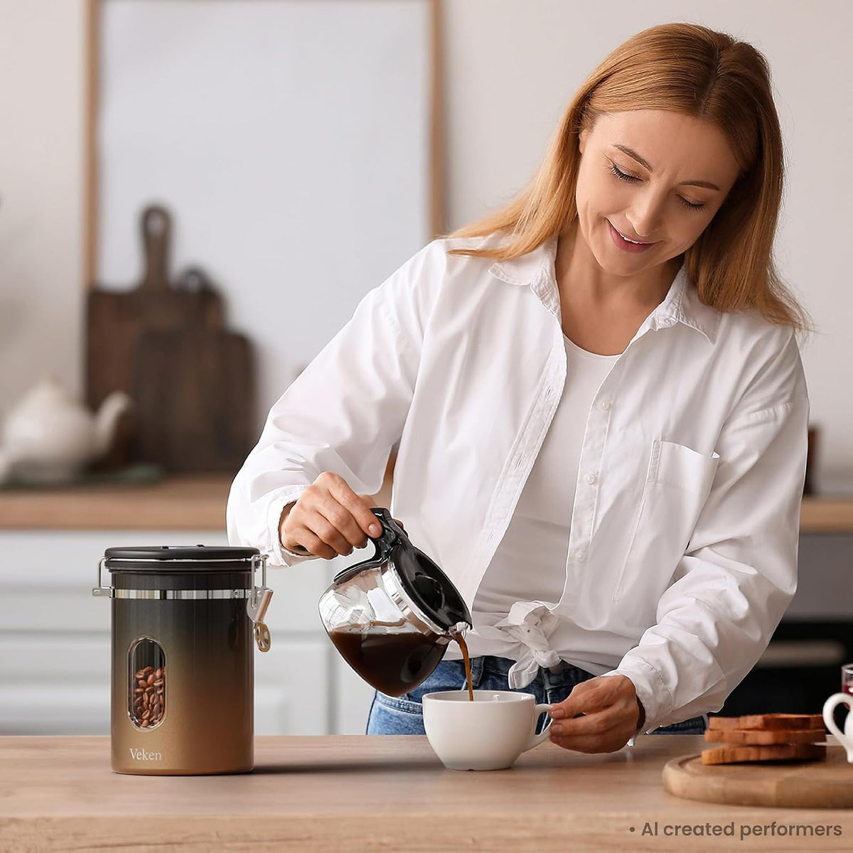 Veken Coffee Canister with Window, Family Choice Awards Winner, Airtight Stainless Steel Home Kitchen Food Storage Container with Lids for Grounds, Beans, Tea, Flour,Cereal,Sugar Jars,Scoop,16OZ,Black