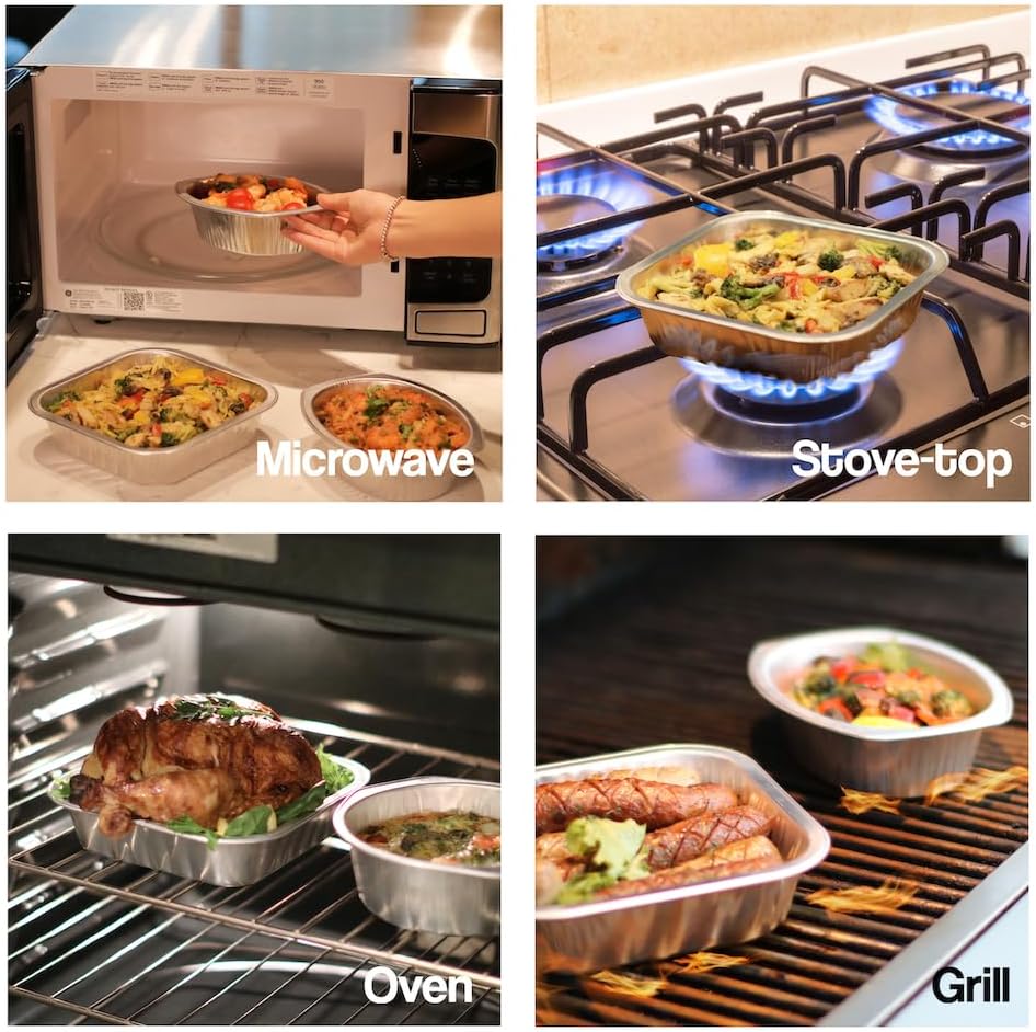7" Round Aluminum Pans +Lids | 49oz, 7"x2" | 3X Thick, Reusable | Microwave, Oven, Air Fryer, and Grill Safe| Ideal for Camping, Lunch Box, and Meal Prep | For Pasta, Mac and Cheese, and Lasagna (24)