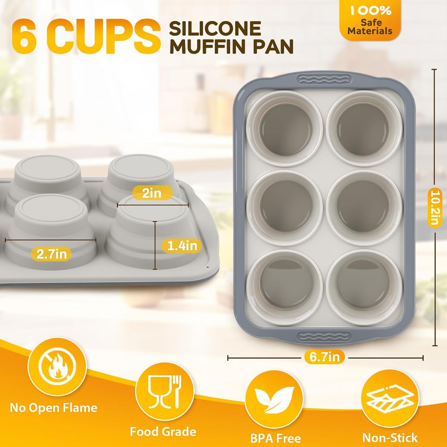 Silicone Muffin Pan, 12 Cups Non-Stick Cupcake Pan, Food-Grade BPA-Free Muffin Tin, Oven-Safe 450 °F, Reinforced Steel Frame, Easy-Grab Handles, Quick-Release 2.3" Baking Molds for Mini Treats