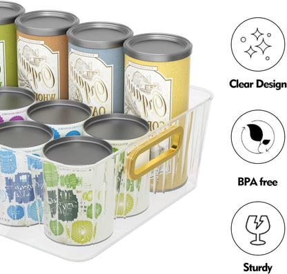 4 Packs Clear Plastic Storage Bin, Pantry Organizer Bin for Refrigerator, Kitchen, Freezer Organization