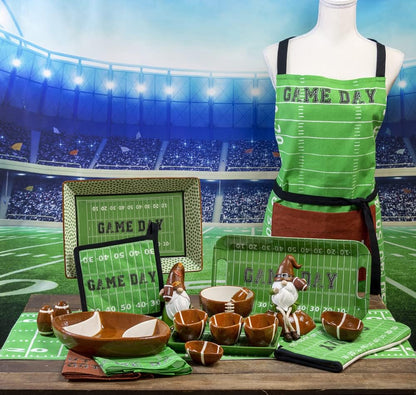 Boston International Serving Tray Football Party Ceramic Condiment Server Platter with Three Bowls, 10 x 6-Inches, Football Fever