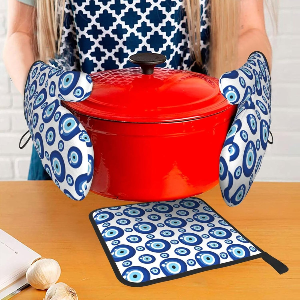Boho Floral Oven Mitts and Pot Holders Sets of 3, Cute Baker Stuff