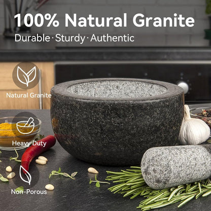Kota Japan Large Black Granite Mortar & Pestle Natural Stone Grinder for Spices, Seasonings, Pastes, Pestos and Guacamole