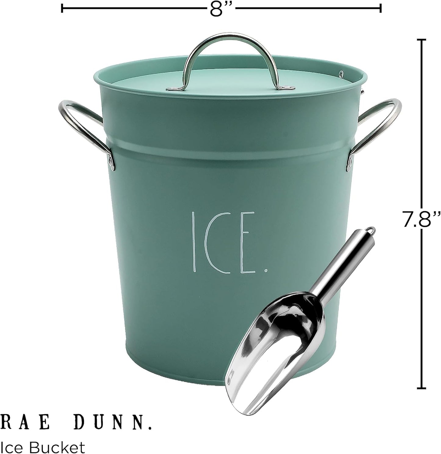 Rae Dunn Ice Bucket with Scoop - Stainless Steel Bucket with Handle, Lid and Ice Scooper - 4 Qt. Storage Bin for Ice Cubes for Bars, Parties, Backyard Barbeques, Picnics, and Camping (Black)