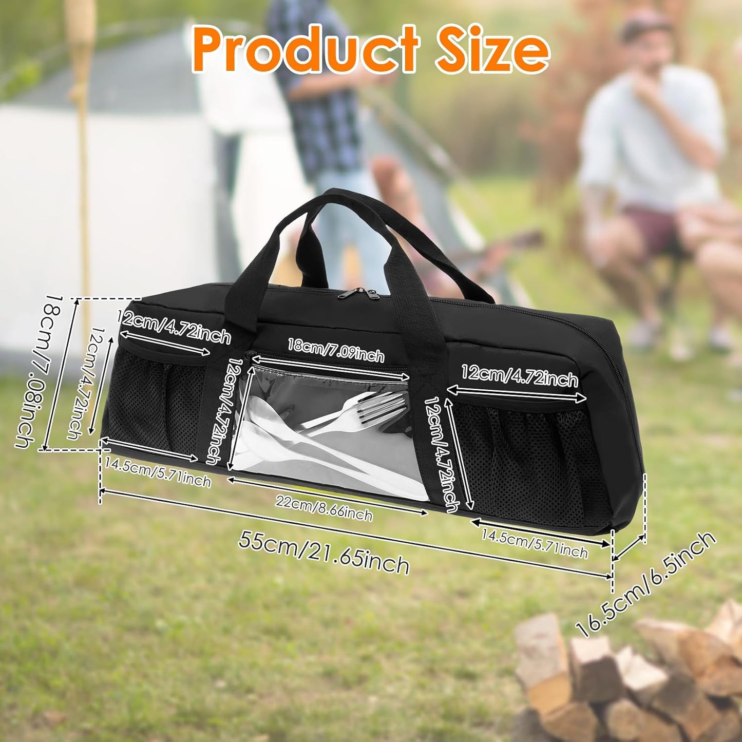 Grill Tool Storage Bag, Outdoor BBQ Utensil Storage for Barbecue Tool up to 21", Grill Utensil Storage with Zippered Pocket and Mesh Pockets, BBQ Accessories Case Container for Camping（Only Bag）