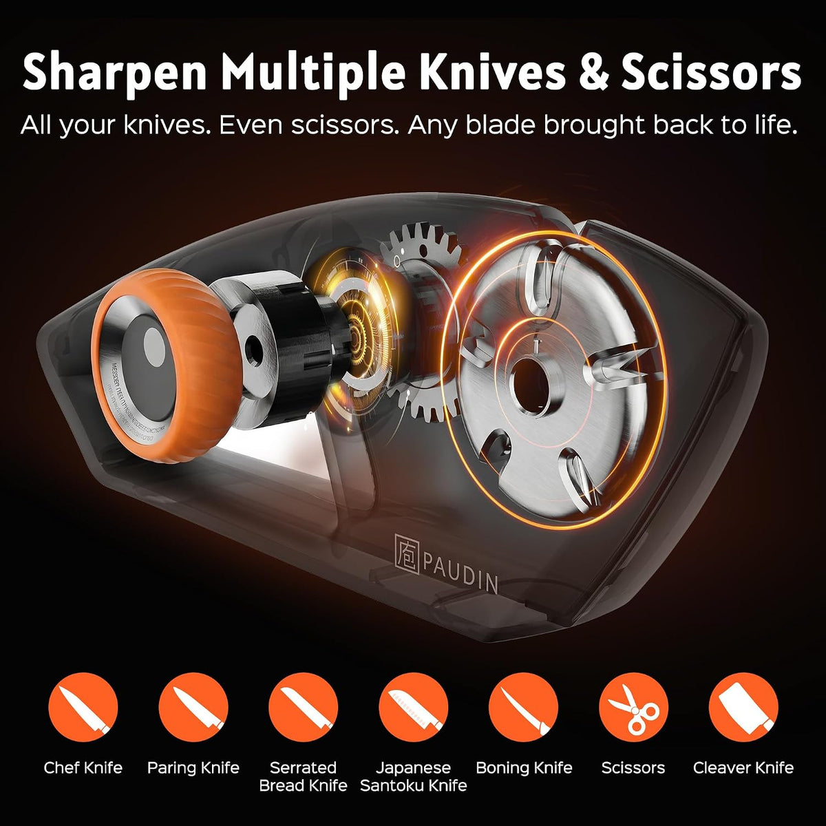 PAUDIN Knife Sharpener, 5-Stage Manual Sharpening for Kitchen Knives
