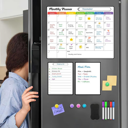 MaxGear 4 Pack Magnetic Fridge Calendar Set, 15" x 11.5" Dry Erase Whiteboard Calendar for Refrigerator, Includes Monthly, Weekly, List and Small Board with 5 Markers, 1 Eraser and 5 Magnets