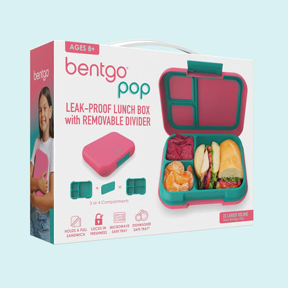 Bentgo Pop - Leak-Proof Lunch Box & Removable Divider for Ages 8+ & Teens - Lunch Container Holds 5 Cups of Food; 3-4 Compartments; Microwave/Dishwasher Safe; 2 Year Warranty (Flame Red/Turquoise)