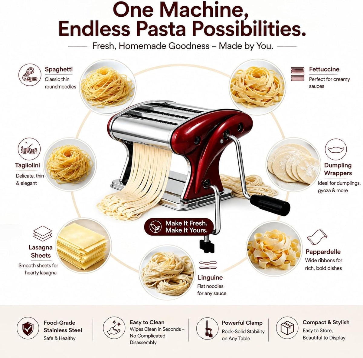 XINGYUEXUAN Pasta Maker Machine, Manual Noodle Maker, 2mm & 4mm Cutters
