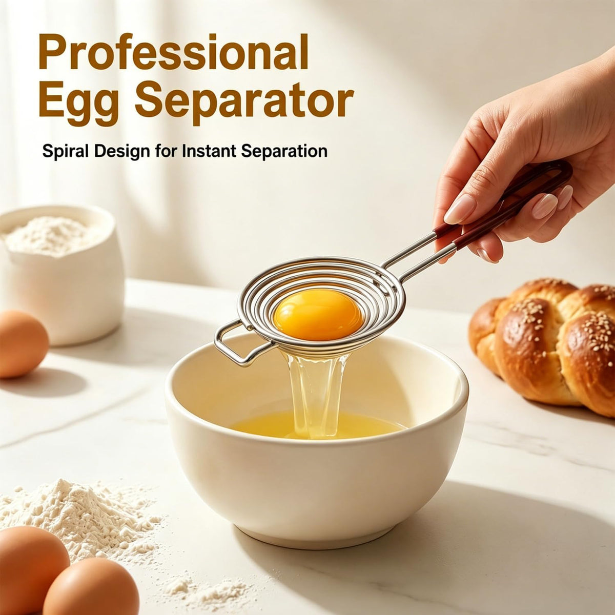 Egg Separator 2Pcs, Stainless Steel Long Handled Yolk White Divider
