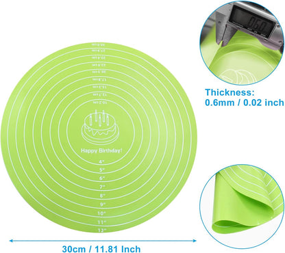 Hitefu 12 Inch Round Silicone Cake Mat, Green