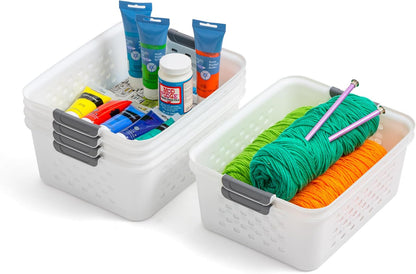 IRIS USA Plastic Storage Baskets, 6-Pack, Made in USA, Shelf Baskets Small Baskets Organizing Bins for Pantry Countertops Closet Shelves Laundry Room Office, Multi-Purpose, Nestable, Easy Carry, Black